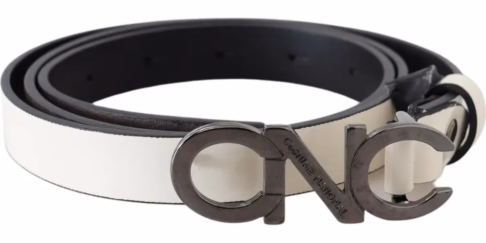 Costume National Belt Mettalic Gray Leather Logo Belt