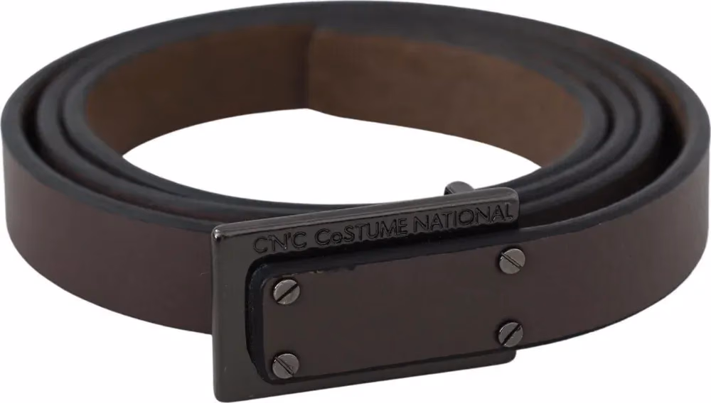 Costume National Brown Leather Tactical Logo Screw Buckle Belt
