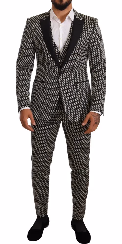 Dolce & Gabbana Dark Gray Check 3 Piece Set MARTINI Suit