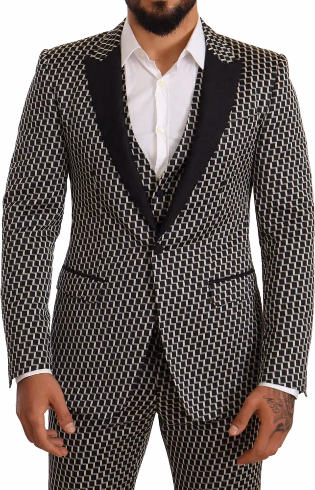 Dolce & Gabbana Dark Gray Check 3 Piece Set MARTINI Suit
