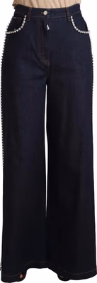 Dark Blue Crystal Embellished Flare Jeans