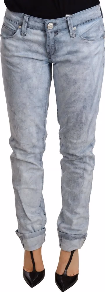 Acht Light Blue Washed Cotton Folded Hem Denim Trouser
