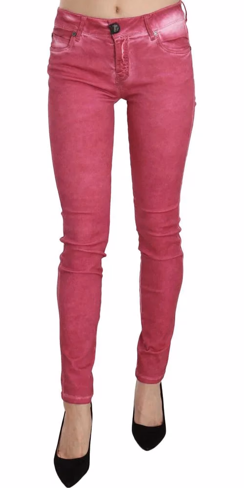 PLEIN SUD Pink Velvet Mid Waist Skinny Trouser Pants