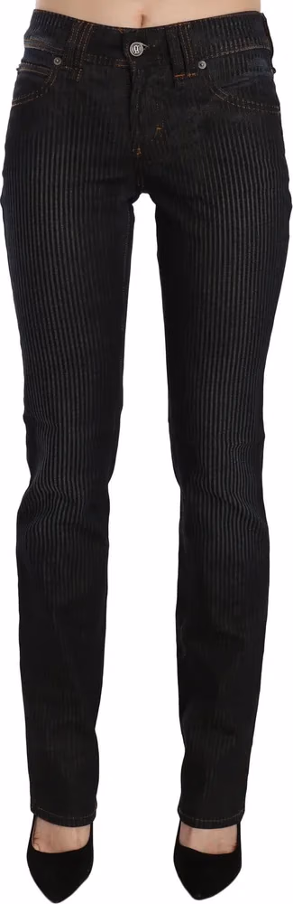 John Galliano Black Mid Waist Slim Fit Corduroy Denim Casual Pants
