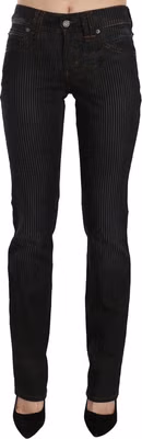 Black Mid Waist Slim Fit Corduroy Denim Casual Pants