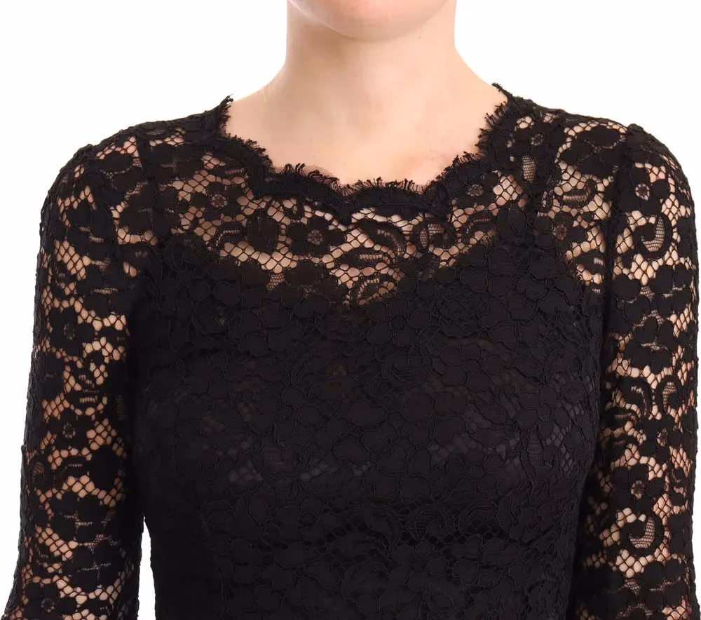 Dolce & Gabbana Black Cotton Lace Mermaid Long Sleeves Dress
