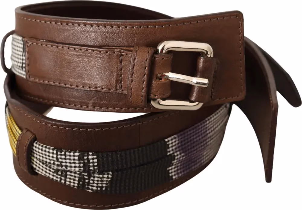 Costume National Brown Leather Silver Buckle Belt