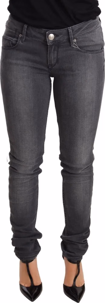 Acht Gray Washed Cotton Slim Fit Low Waist Women Denim Trouser Jeans