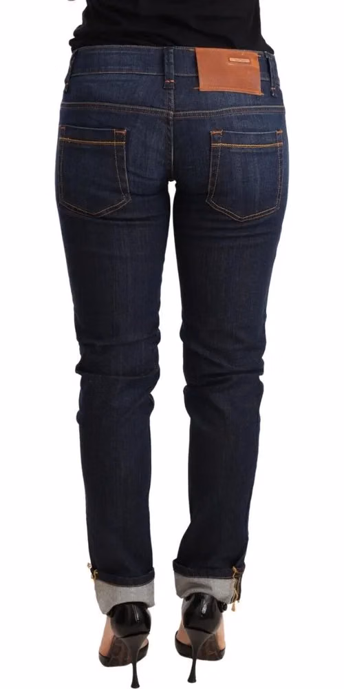 Acht Blue Washed Cotton Low Waist Skinny Denim Women Trouser Jeans