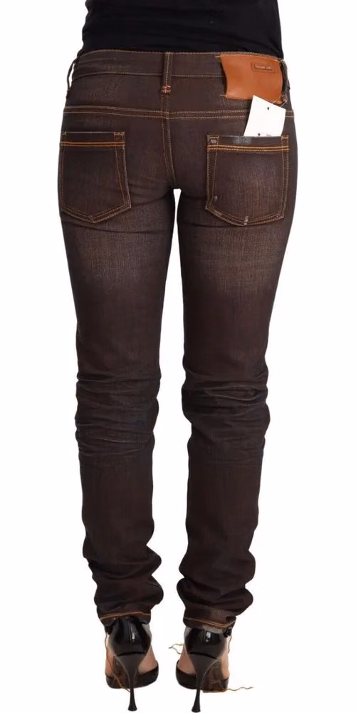 Acht Brown Washed Cotton Slim Fit Denim Low Waist Trouser Jeans