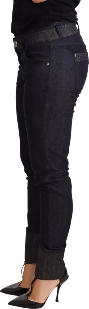 Ermanno Scervino Blue Skinny Folded Hem Denim Trouser Cotton Jeans