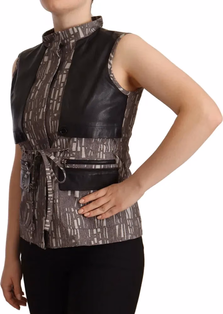 Comeforbreakfast Brown Black Vest Leather Sleeveless Top Blouse