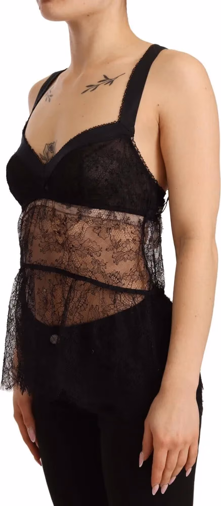 Dolce & Gabbana Black Silk Lace Babydoll Nylon Lingerie Top