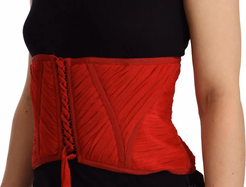 Dolce & Gabbana Red Corset Belt Stretch Waist Strap Silk Top