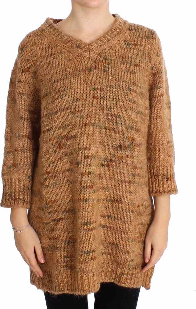 PINK MEMORIES Brown Wool Blend Knitted Oversize Sweater