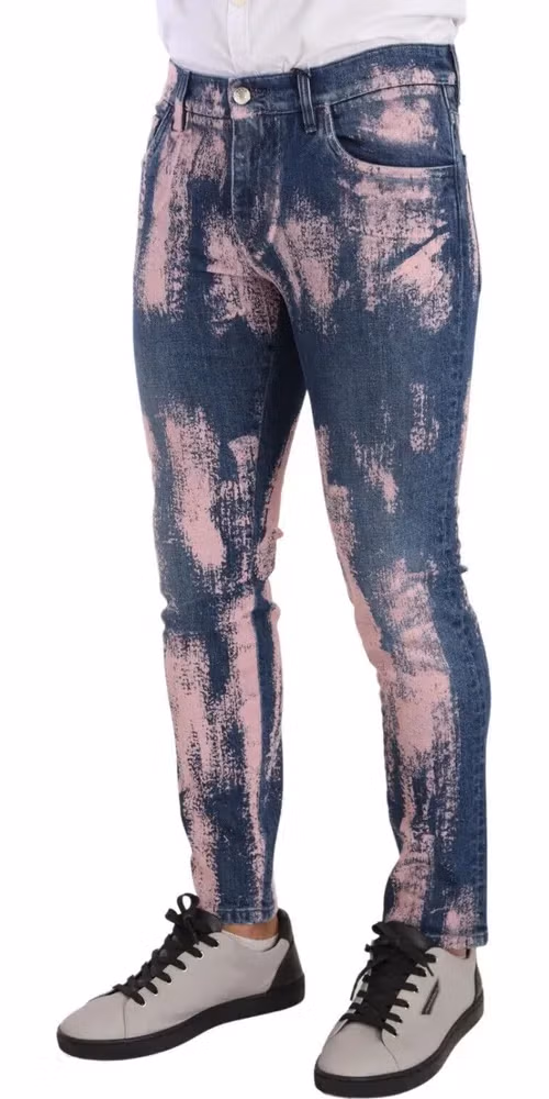Dolce & Gabbana Blue Pink Tie Dye Cotton Skinny Denim Jeans