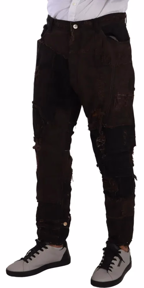 Dolce & Gabbana Brown Cotton Distressed Regular Denim Jeans