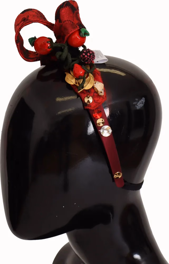 Dolce & Gabbana Cherry Silk Crystal Bow Logo Diadem Tiara Headband