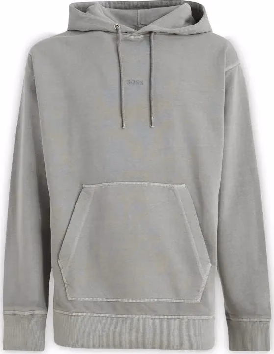 Hugo Boss Grey Cotton Logo Details Hooded Sweatshirt