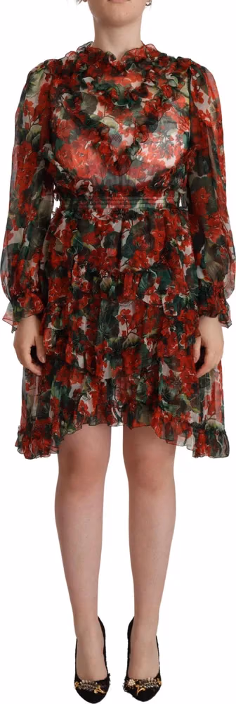 Dolce & Gabbana Multicolor Red Floral Silk Long Maxi Dress