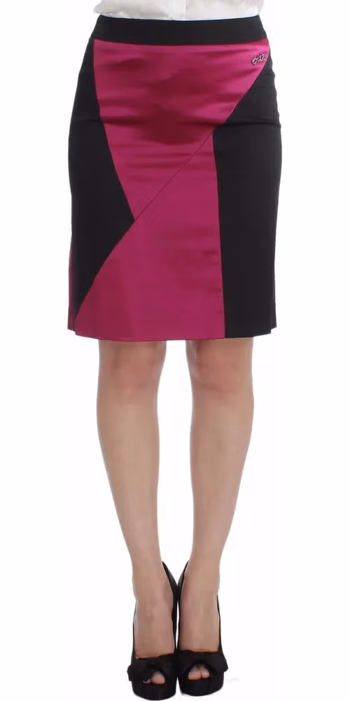 Exte Pink Black Above Knees Cotton Stretch Skirt