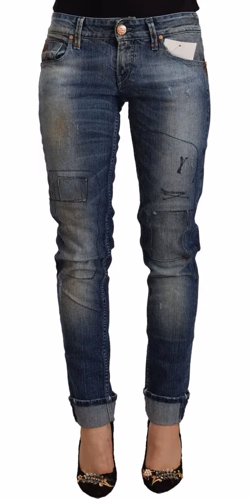 Acht Blue Washed Low Waist Folded Hem Slim Fit Jeans
