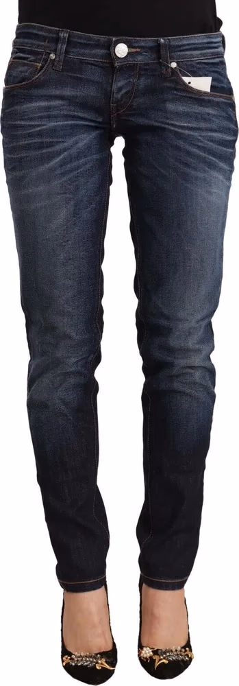 Acht Blue Washed Cotton Low Waist Skinny Denim Jeans