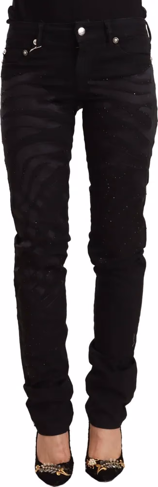 Just Cavalli Black Mid Waist Embellished Skinny Jeans