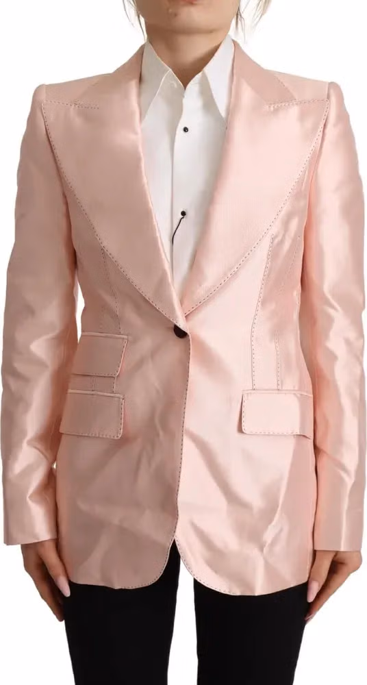 Dolce & Gabbana Pink Satin Long Sleeves Blazer Coat Jacket