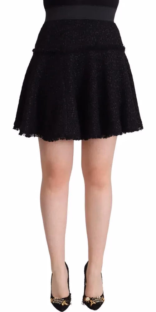 Dolce & Gabbana Black Knitted Nylon High Waist Mini A-line Skirt