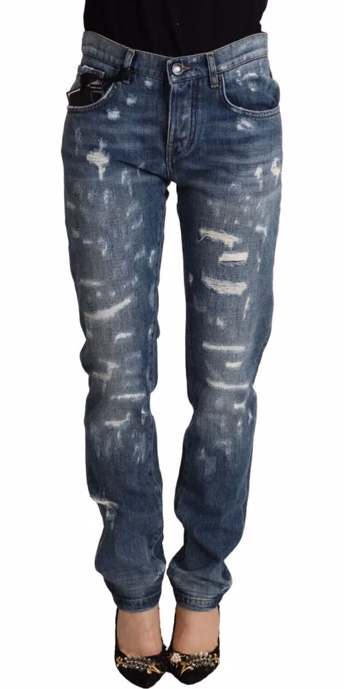 Dolce & Gabbana Blue Distressed Denim BOYFRIEND Skinny Jeans
