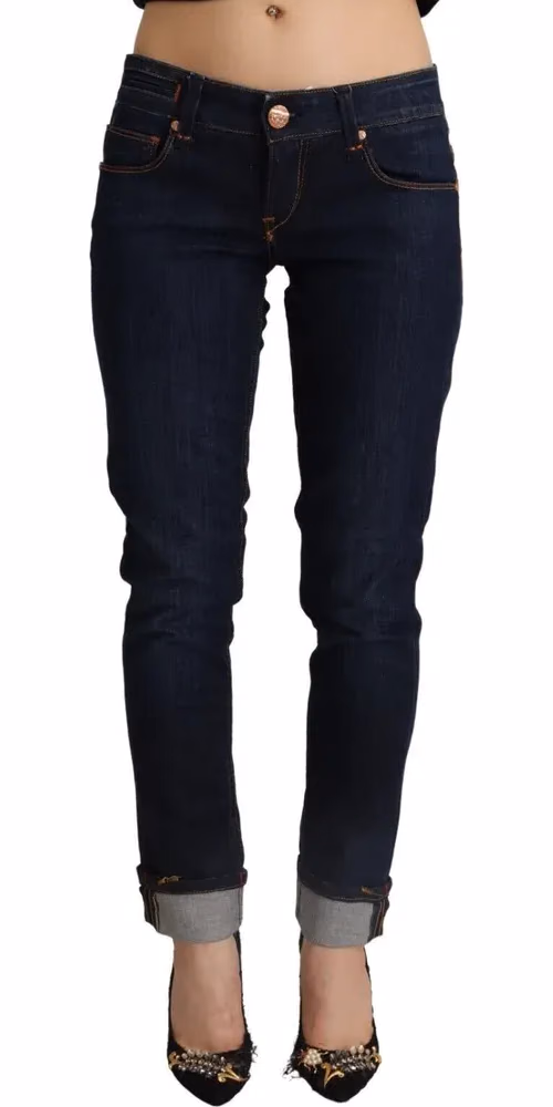 Acht Blue Cotton Low Waist Slim Fit Denim Women Trouser Jeans