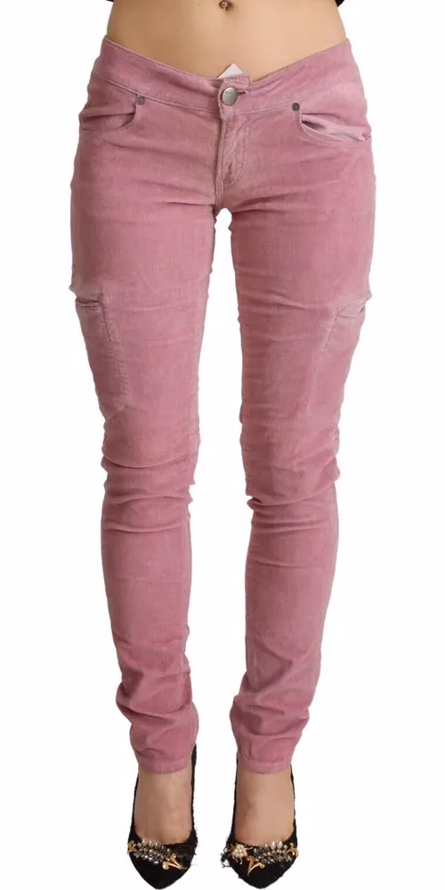 Acht Pink Cotton Low Waist Skinny Denim Cargo Jeans