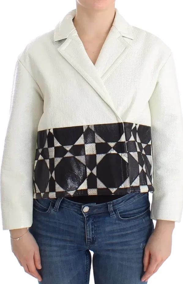 Andrea Pompilio White Black Cropped Leather Jacket