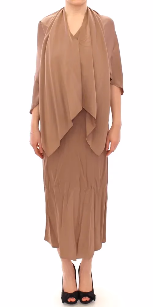 Lamberto Petri Brown Draped Silk Sheath Shift Coctail Dress