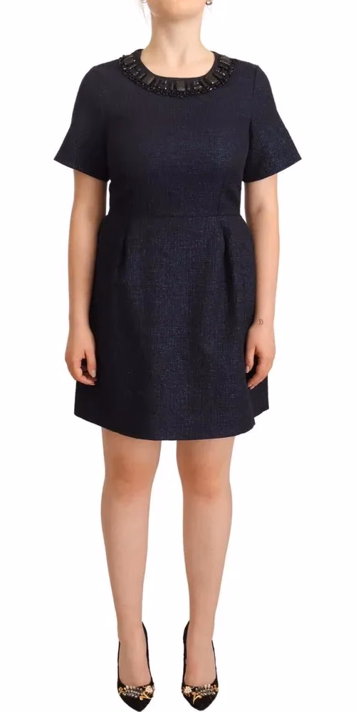 L'Autre Chose Black Embellished Short Sleeves Mini A-line Dress