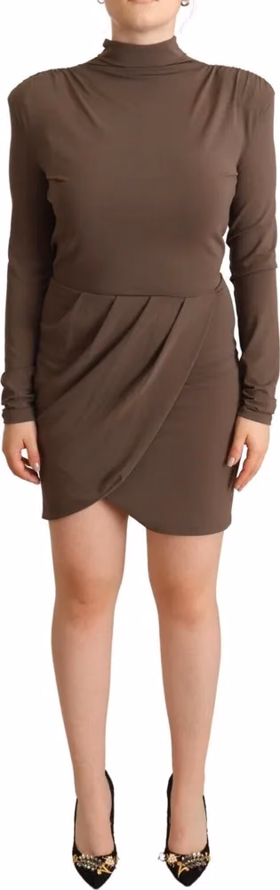 Patrizia Pepe Brown Acetate Long Sleeves Turtle Neck Sheath Dress