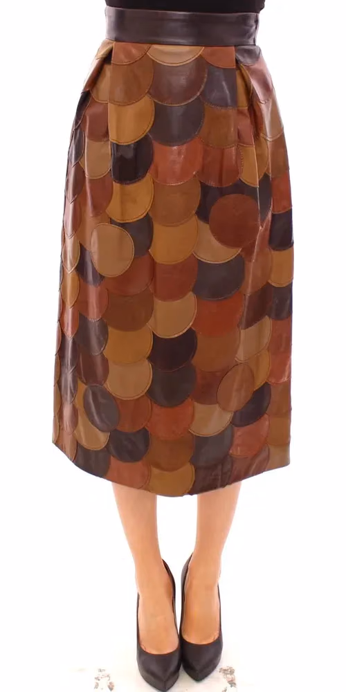 Dolce & Gabbana Brown Patchwork Leather Straight Skirt