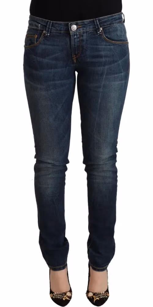 Acht Blue Washed Cotton Slim Fit Denim Low Waist Jeans