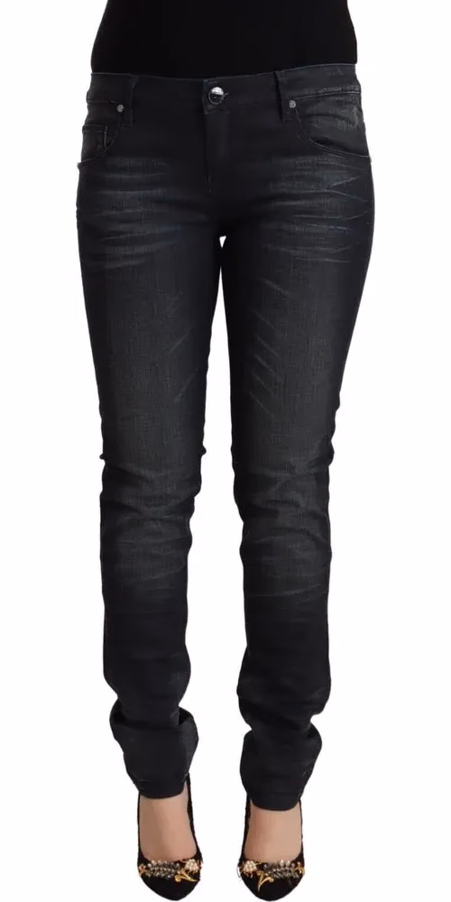 Acht Black Washed Cotton Low Waist Slim Fit Denim Jeans