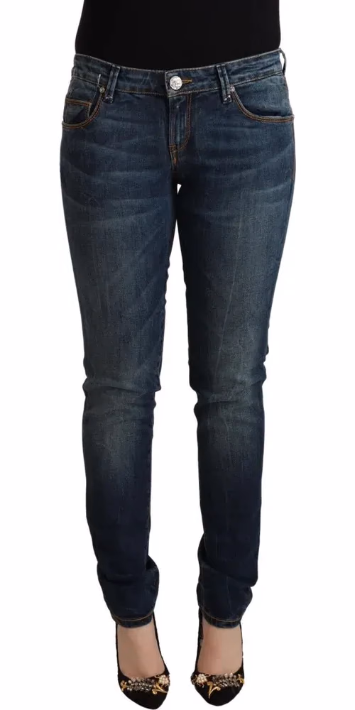Acht Blue Washed Cotton Low Waist Slim Fit Denim Jeans