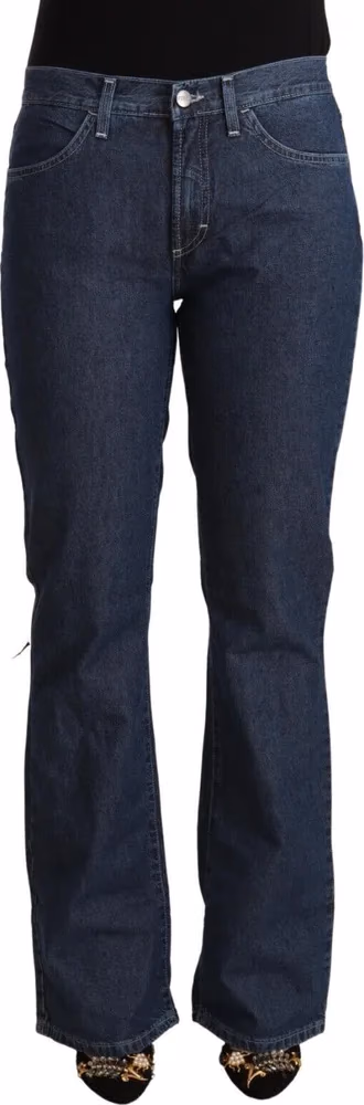 GF Ferre Blue Cotton Mid Waist Flared Denim Jeans
