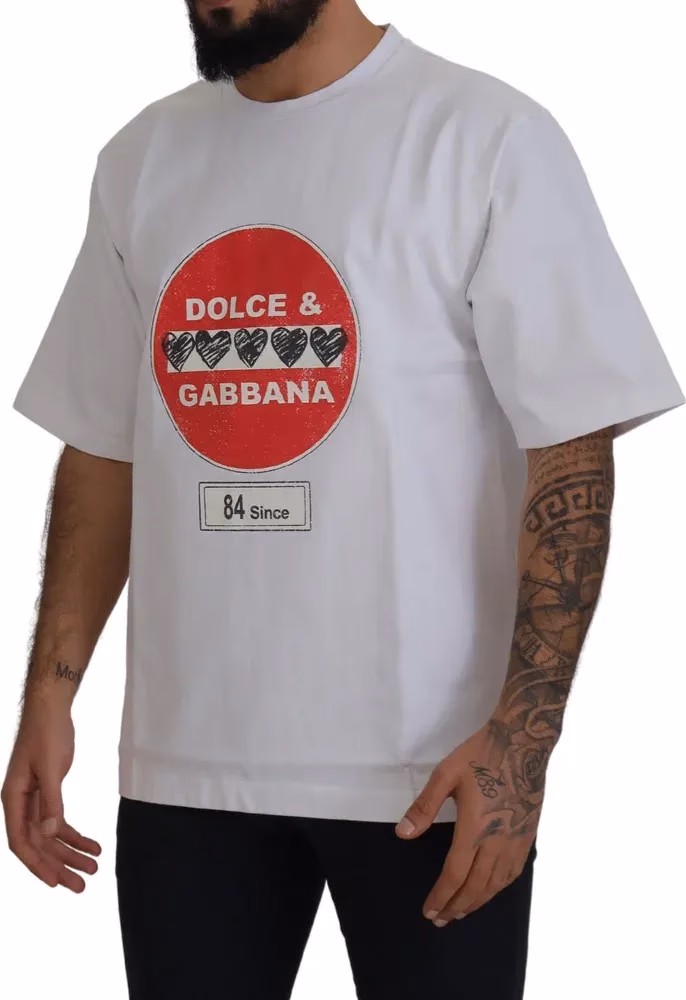 Dolce & Gabbana White Amor Heart Cotton Crewneck T-shirt