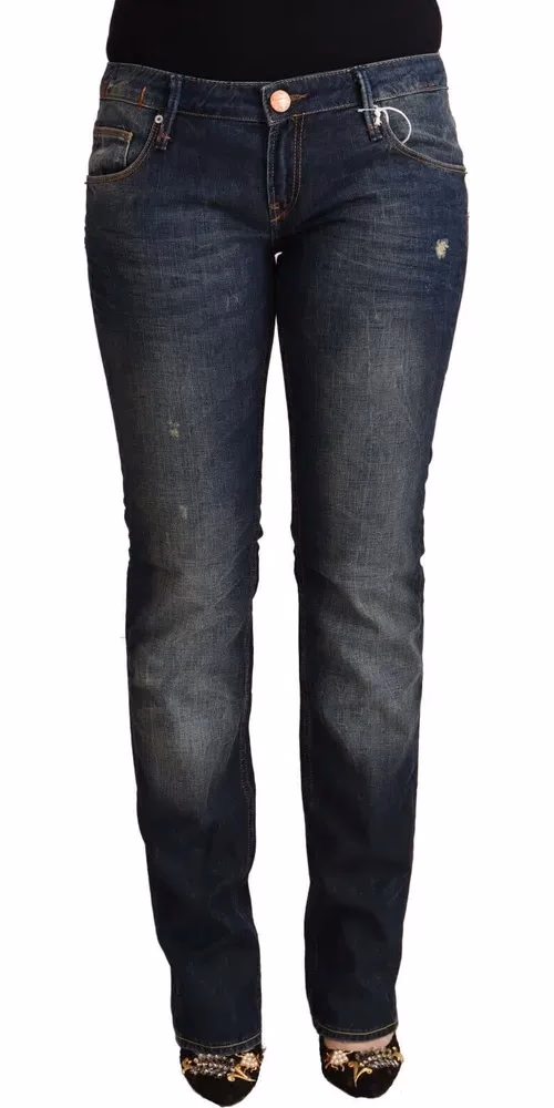 Acht Blue Washed Cotton Low Waist Skinny Denim Jeans