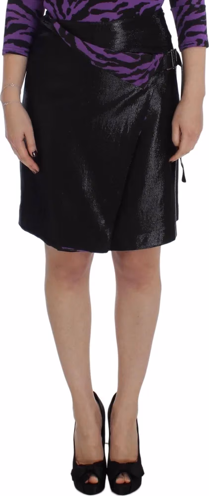 Exte Black Wool Silk Above Knee Straight Skirt