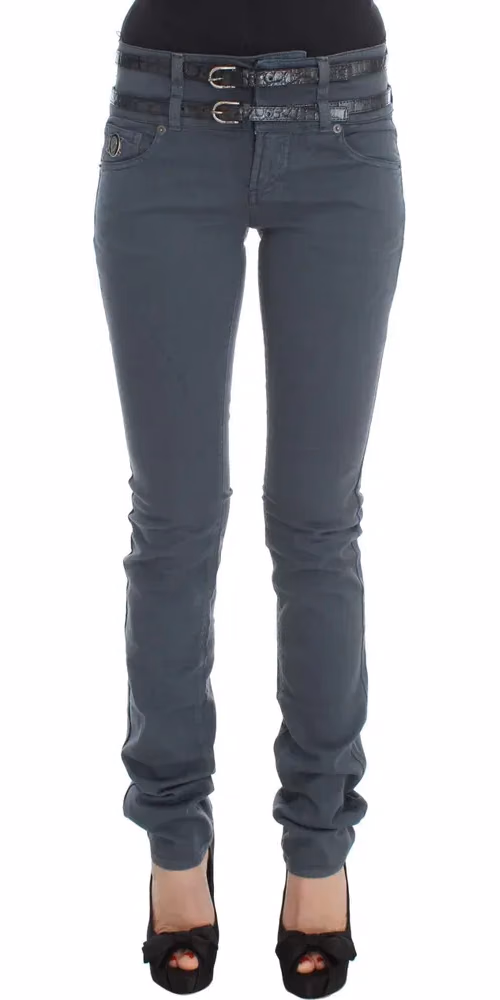 John Galliano Blue Cotton Blend Slim Fit High Waist Jeans