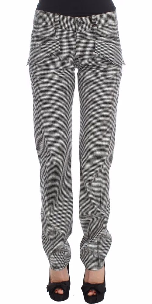 Ermanno Scervino Black White Checkered Cotton Casual Pants