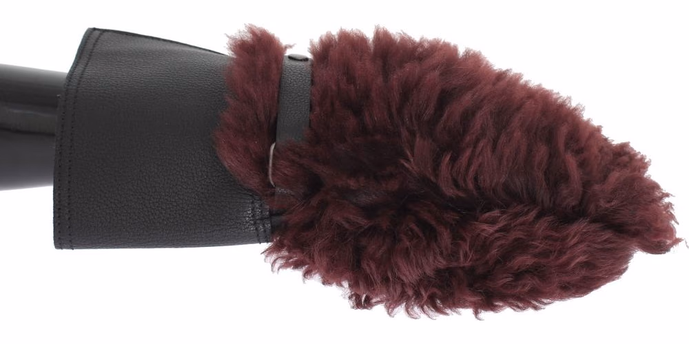Dolce & Gabbana Black Leather Bordeaux Shearling Gloves