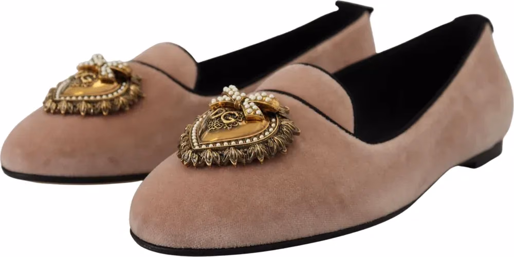 Dolce & Gabbana Pink Velvet Slip Ons Loafers Flats Shoes