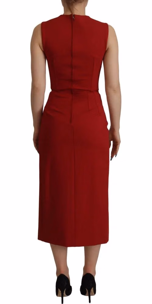 Dolce & Gabbana Red Sweetheart Neck Bodycon Midi Dress